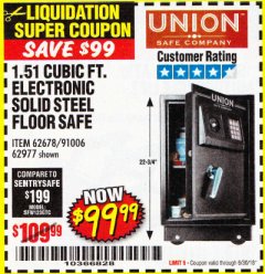 Harbor Freight Coupon 1.51 CUBIC FT. SOLID STEEL DIGITAL FLOOR SAFE Lot No. 61565/62678/91006 Expired: 6/30/18 - $99.99
