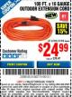 Harbor Freight Coupon VANGUARD 100 FT. X 16/3 GAUGE INDOOR/OUTDOOR EXTENSION CORD, ORANGE Lot No. 62940 Expired: 11/30/15 - $24.99