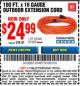 Harbor Freight Coupon VANGUARD 100 FT. X 16/3 GAUGE INDOOR/OUTDOOR EXTENSION CORD, ORANGE Lot No. 62940 Expired: 1/31/16 - $24.99