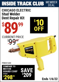 Harbor Freight ITC Coupon STUD WELDER DENT REPAIR KIT Lot No. 61433/98357 Expired: 1/6/22 - $89.99