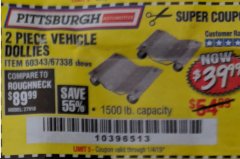Harbor Freight Coupon 2 PIECE 1500 LB. CAPACITY VEHICLE WHEEL DOLLIES Lot No. 60343/67338 Expired: 1/4/19 - $39.99