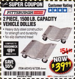 Harbor Freight Coupon 2 PIECE 1500 LB. CAPACITY VEHICLE WHEEL DOLLIES Lot No. 60343/67338 Expired: 11/30/18 - $39.99