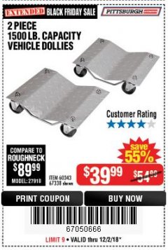 Harbor Freight Coupon 2 PIECE 1500 LB. CAPACITY VEHICLE WHEEL DOLLIES Lot No. 60343/67338 Expired: 12/2/18 - $39.99