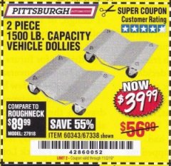 Harbor Freight Coupon 2 PIECE 1500 LB. CAPACITY VEHICLE WHEEL DOLLIES Lot No. 60343/67338 Expired: 11/2/19 - $39.99