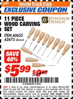 Harbor Freight ITC Coupon 11 PIECE WOOD CARVING SET Lot No. 62673/60655 Expired: 7/31/18 - $5.99