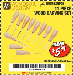 Harbor Freight Coupon 11 PIECE WOOD CARVING SET Lot No. 62673/60655 Expired: 11/30/18 - $5.99