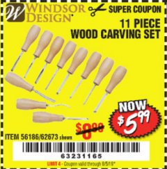 Harbor Freight Coupon 11 PIECE WOOD CARVING SET Lot No. 62673/60655 Expired: 8/5/19 - $3