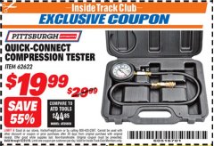Harbor Freight ITC Coupon QUICK CONNECT COMPRESSION TESTER Lot No. 62622/95187 Expired: 12/31/18 - $19.99