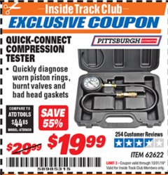 Harbor Freight ITC Coupon QUICK CONNECT COMPRESSION TESTER Lot No. 62622/95187 Expired: 10/31/19 - $19.99