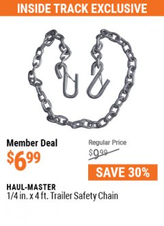 Harbor Freight ITC Coupon 1/4" X 4 FT. TRAILER SAFETY CHAIN Lot No. 64507 Expired: 7/29/21 - $6.99