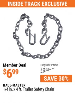 Harbor Freight ITC Coupon HAUL-MASTER 1/4 IN. X 4 FT. TRAILER SAFETY CHAIN Lot No. 64507 Expired: 7/29/21 - $6.99