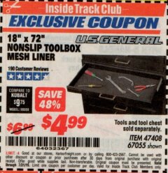 Harbor Freight ITC Coupon 18" x 72" NONSLIP TOOLBOX MESH LINER Lot No. 67055 Expired: 7/31/19 - $4.99