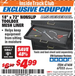 Harbor Freight ITC Coupon 18" x 72" NONSLIP TOOLBOX MESH LINER Lot No. 67055 Expired: 3/31/20 - $4.99