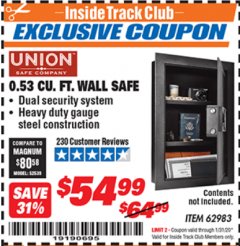Harbor Freight ITC Coupon 0.53 CUBIC FT. DIGITAL WALL SAFE Lot No. 62983/97081 Expired: 1/31/20 - $54.99