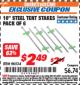 Harbor Freight ITC Coupon 10" STEEL TENT STAKES PACK OF 6 Lot No. 96534 Expired: 9/30/17 - $2.49