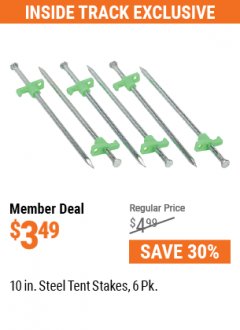 Harbor Freight ITC Coupon 10" STEEL TENT STAKES PACK OF 6 Lot No. 96534 Expired: 7/29/21 - $3.49