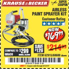 Harbor Freight Coupon AIRLESS PAINT SPRAYER KIT Lot No. 62915/60600 Expired: 6/13/18 - $169.99