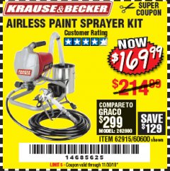 Harbor Freight Coupon AIRLESS PAINT SPRAYER KIT Lot No. 62915/60600 Expired: 11/30/18 - $169.99