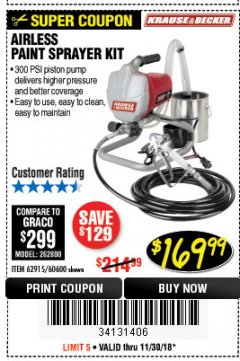 Harbor Freight Coupon AIRLESS PAINT SPRAYER KIT Lot No. 62915/60600 Expired: 11/30/18 - $169.99