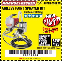 Harbor Freight Coupon AIRLESS PAINT SPRAYER KIT Lot No. 62915/60600 Expired: 4/7/19 - $169.99