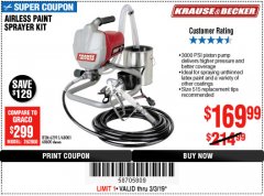 Harbor Freight Coupon AIRLESS PAINT SPRAYER KIT Lot No. 62915/60600 Expired: 3/3/19 - $169.99