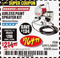 Harbor Freight Coupon AIRLESS PAINT SPRAYER KIT Lot No. 62915/60600 Expired: 7/31/19 - $164.99