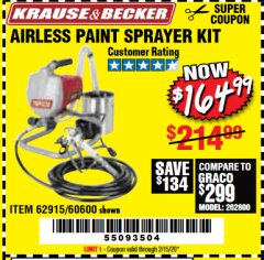 Harbor Freight Coupon AIRLESS PAINT SPRAYER KIT Lot No. 62915/60600 Expired: 2/15/20 - $164.99