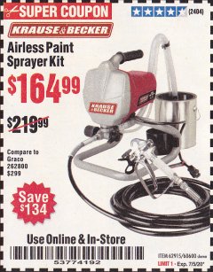 Harbor Freight Coupon AIRLESS PAINT SPRAYER KIT Lot No. 62915/60600 Expired: 7/5/20 - $164.99