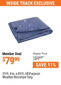 Harbor Freight ITC Coupon HFT 29 FT. 4 IN. X 49 FT. BLUE ALL-PURPOSE WEATHER-RESISTANT TARP Lot No. 2142 Expired: 7/1/21 - $79.99
