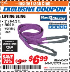 Harbor Freight ITC Coupon 2 X 6-1/2" FT. LIFTING SLING Lot No. 60609/62721/44847 Expired: 3/31/20 - $6.99