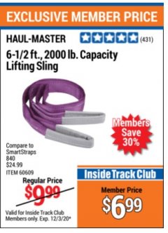 Harbor Freight ITC Coupon 2 X 6-1/2" FT. LIFTING SLING Lot No. 60609/62721/44847 Expired: 12/3/20 - $6.99