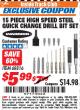 Harbor Freight ITC Coupon 15 PIECE HIGH SPEED STEEL QUICK CHANGE DRILL BIT SET Lot No. 68816 Expired: 7/31/17 - $5.99
