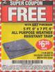 Harbor Freight FREE Coupon 5 FT. 6" X 7 FT. 6" ALL PURPOSE WEATHER RESISTANT TARP Lot No. 953/63110/69210/69128/69136/69248 Expired: 1/14/17 - FWP
