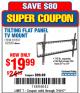 Harbor Freight Coupon ARMSTRONG 37 IN. TO 70 IN. LARGE TILT FLAT PANEL TV MOUNT Lot No. 64356 Expired: 7/10/17 - $19.99