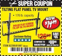 Harbor Freight Coupon ARMSTRONG 37 IN. TO 70 IN. LARGE TILT FLAT PANEL TV MOUNT Lot No. 64356 Expired: 11/13/18 - $14.99