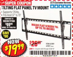 Harbor Freight Coupon ARMSTRONG 37 IN. TO 70 IN. LARGE TILT FLAT PANEL TV MOUNT Lot No. 64356 Expired: 2/28/19 - $19.99