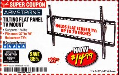 Harbor Freight Coupon ARMSTRONG 37 IN. TO 70 IN. LARGE TILT FLAT PANEL TV MOUNT Lot No. 64356 Expired: 3/31/20 - $14.99