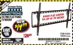 Harbor Freight Coupon ARMSTRONG 37 IN. TO 70 IN. LARGE TILT FLAT PANEL TV MOUNT Lot No. 64356 Expired: 6/30/20 - $14.99