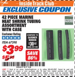 Harbor Freight ITC Coupon 42 PIECE MARINE HEAT SHRINK TUBING ASSORMENT WITH CASE Lot No. 67598 Expired: 10/31/18 - $3.99