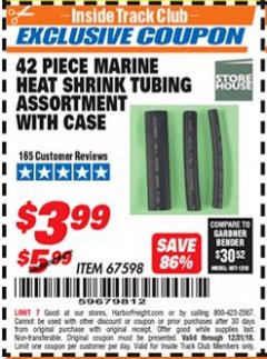 Harbor Freight ITC Coupon 42 PIECE MARINE HEAT SHRINK TUBING ASSORMENT WITH CASE Lot No. 67598 Expired: 12/31/18 - $3.99