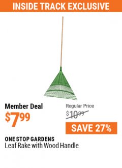 Harbor Freight ITC Coupon ONE STOP GARDENS LEAF RAKE WITH WOOD HANDLE Lot No. 67535 Expired: 5/31/21 - $7.99