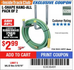 Harbor Freight ITC Coupon 2 PIECE L-SHAPE HANG-ALL Lot No. 38441/68997 Expired: 9/10/19 - $2.99