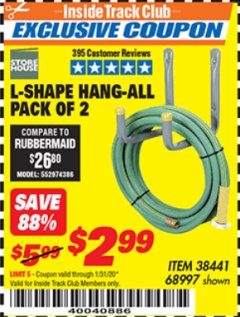 Harbor Freight ITC Coupon 2 PIECE L-SHAPE HANG-ALL Lot No. 38441/68997 Expired: 1/31/20 - $2.99