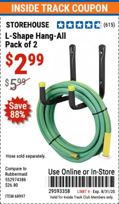 Harbor Freight ITC Coupon 2 PIECE L-SHAPE HANG-ALL Lot No. 38441/68997 Expired: 8/31/20 - $2.99