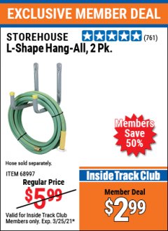 Harbor Freight ITC Coupon 2 PIECE L-SHAPE HANG-ALL Lot No. 38441/68997 Expired: 3/25/21 - $2.99