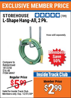 Harbor Freight ITC Coupon 2 PIECE L-SHAPE HANG-ALL Lot No. 38441/68997 Expired: 12/31/20 - $2.99