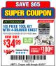 Harbor Freight Coupon 105 PIECE TOOL KIT WITH 4-DRAWER CHEST Lot No. 4030/69323/69380/61591 Expired: 12/25/17 - $34.99