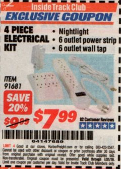 Harbor Freight ITC Coupon 4 PIECE ELECTRICAL KIT Lot No. 91681 Expired: 7/31/19 - $7.99