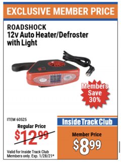 Harbor Freight ITC Coupon 12 VOLT AUTO HEATER/DEFROSTER WITH LIGHT Lot No. 61598/60525/96144 Expired: 1/28/21 - $8.99