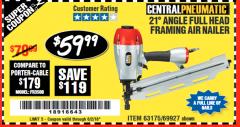 Harbor Freight Coupon 21 DEG ANGLE FULL HEAD FRAMING AIR NAILER Lot No. 69927/63175 Expired: 6/2/18 - $59.99